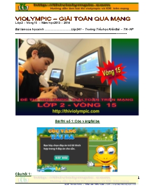 Đề thi violympic môn Toán Lớp 2 - Vòng 15 - Năm học 2013-2014 - Trường Tiểu học Kiền Bái